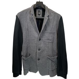 Howe Men's Gray Cotton Knit Blazer Jacket Black Contrast Sleeves Size XL